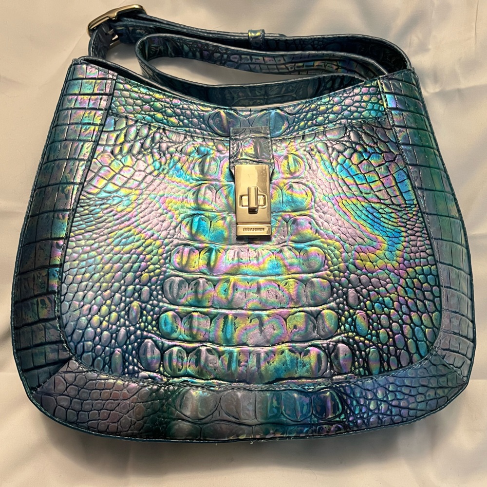 BRAHMIN SMALL JOHANNA BLUE TOPAZ GENUINE LEATHER MELBOURNE, LIKE NEW, RARE COLOR